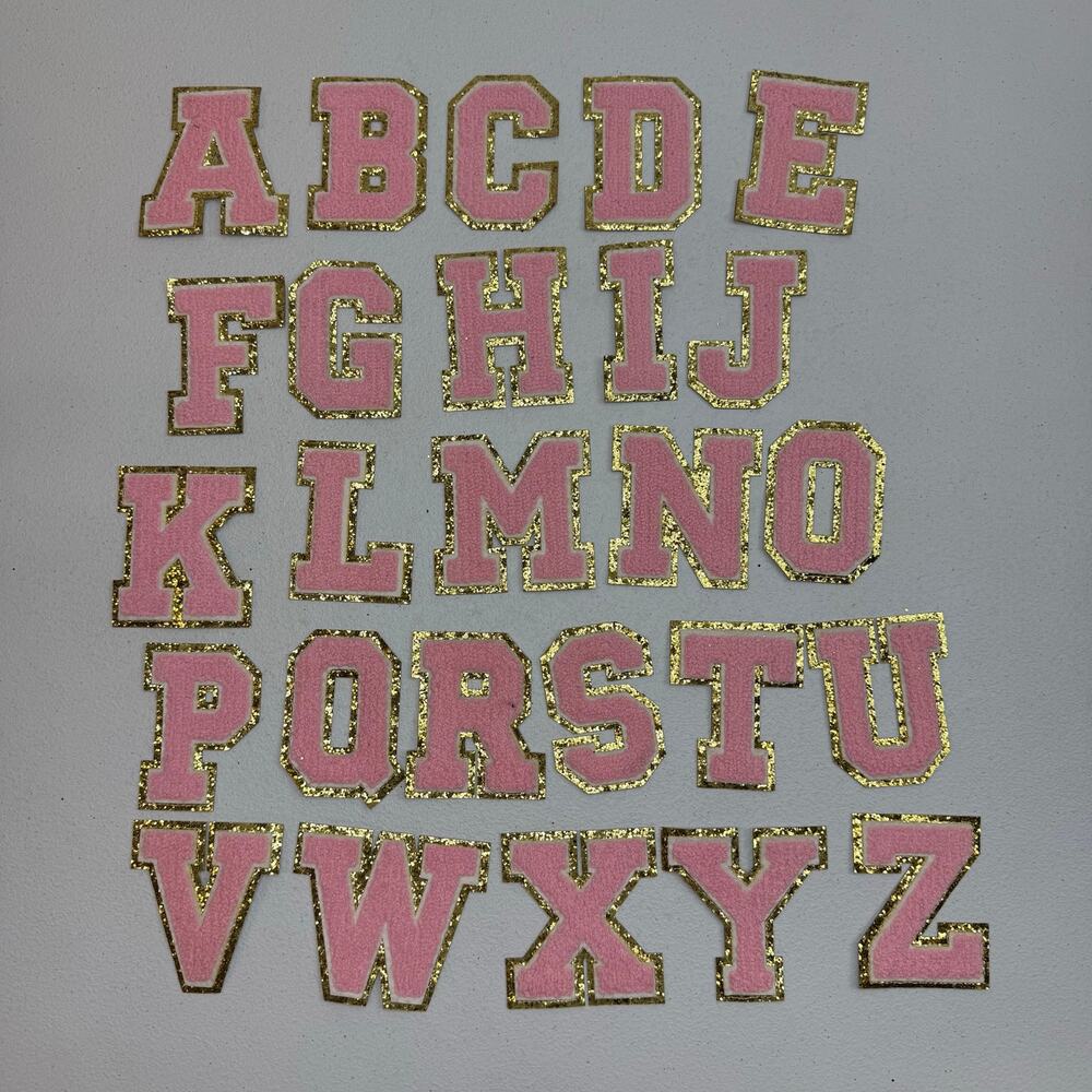 26 Pieces A-Z Chenille Letter Patches 3.1inches Glitter Iron/Sew On Embroidered